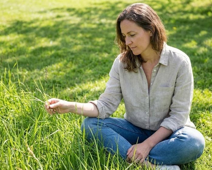 Serene woman reflecting